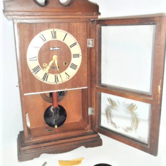 French Mission Antique CARILLON Wall Clock 31 DAY w KEY Chime Fancy Wood Scroll - Picture 1 of 8